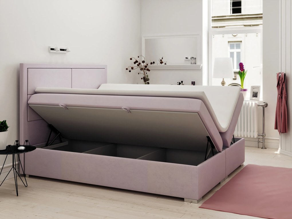 Franciaágy Boxspring 180 cm Menorra (rózsaszín) (tárolóhellyel). Akció -17%. 1020313