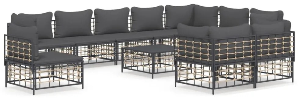 vidaXL 11 részes antracitszürke polyrattan kerti ülőgarnitúra párnával