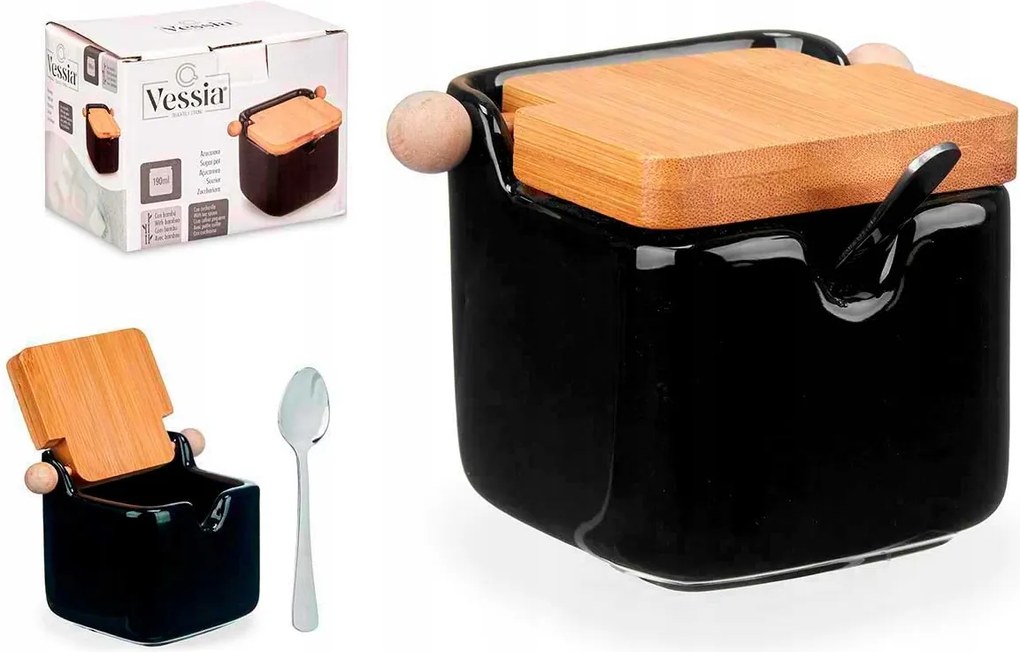 Cukrászda Cukortartó Só bambusz fedél Teáskanál Cukortartó