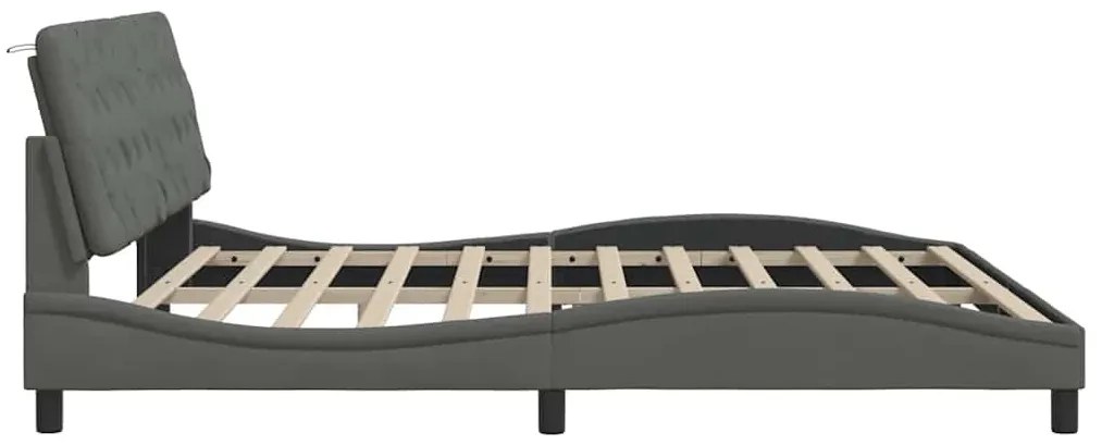 sötétszürke szövet ágykeret LED-es matrac nélkül 200 x 200 cm