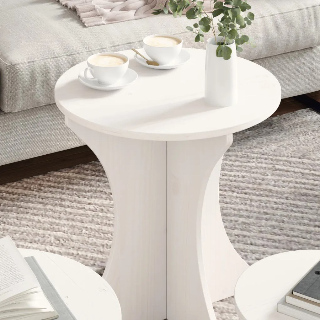Dohányzóasztal 3 pcs Fehér 46 x 46 x 47 cm Tömör fenyőfa