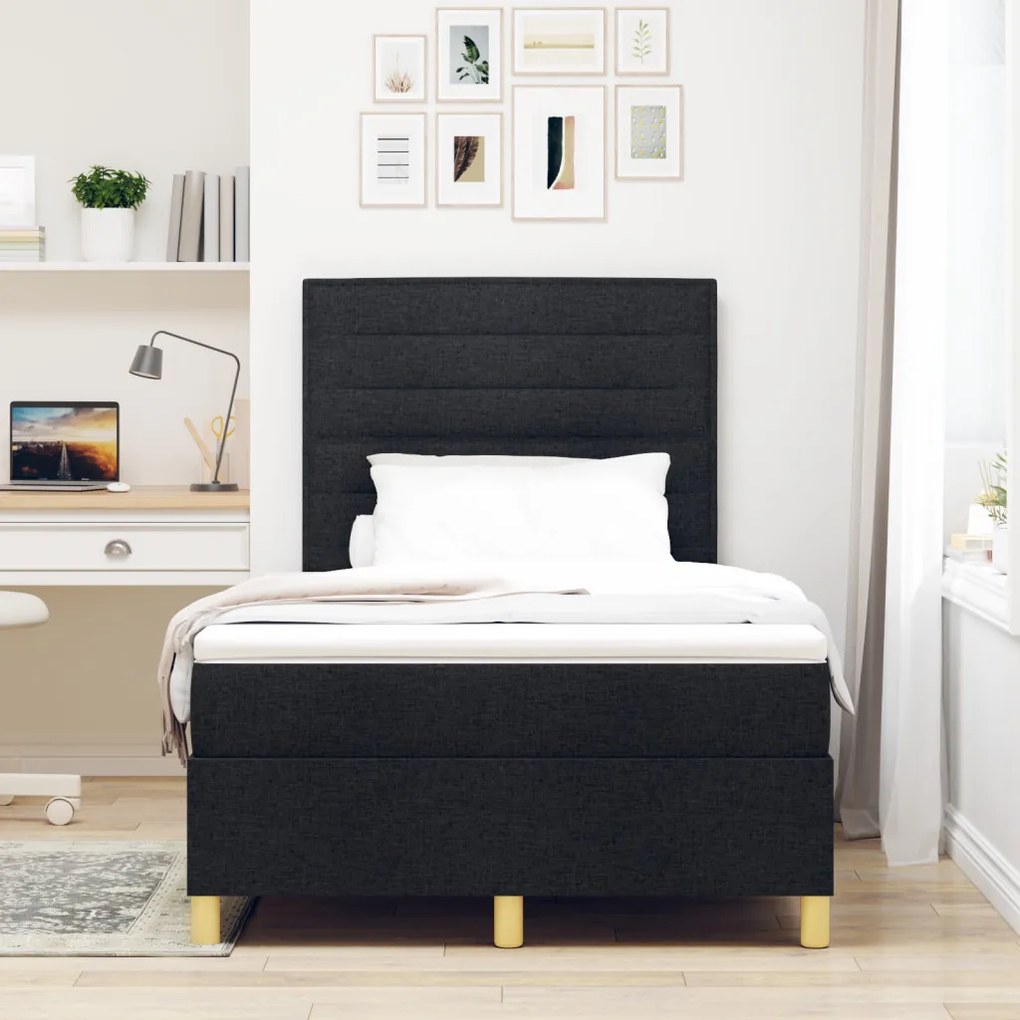 boxspring ágy matraccal fekete kicsi kétfős szövet