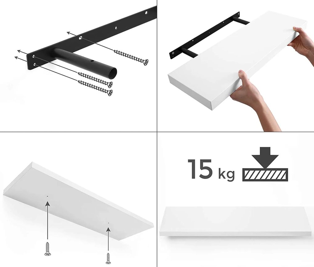 Fali polc 60x20x3,8 cm, fehér