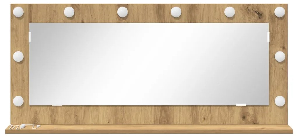 LED világítással ellátott sminktükör Kézműves tölgy 100x45x18 cm