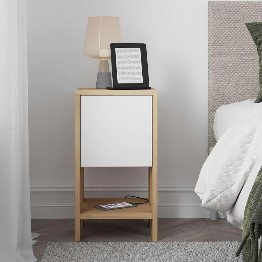 Éjjeliszekrény Ema - Sapphire Oak, White