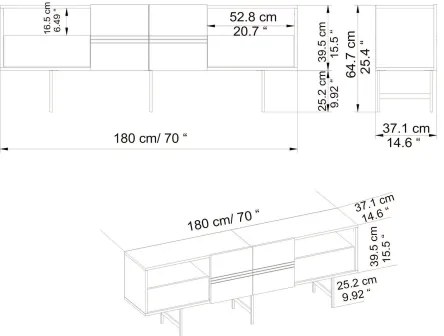 TV asztal DERIN 65x180 cm fekete