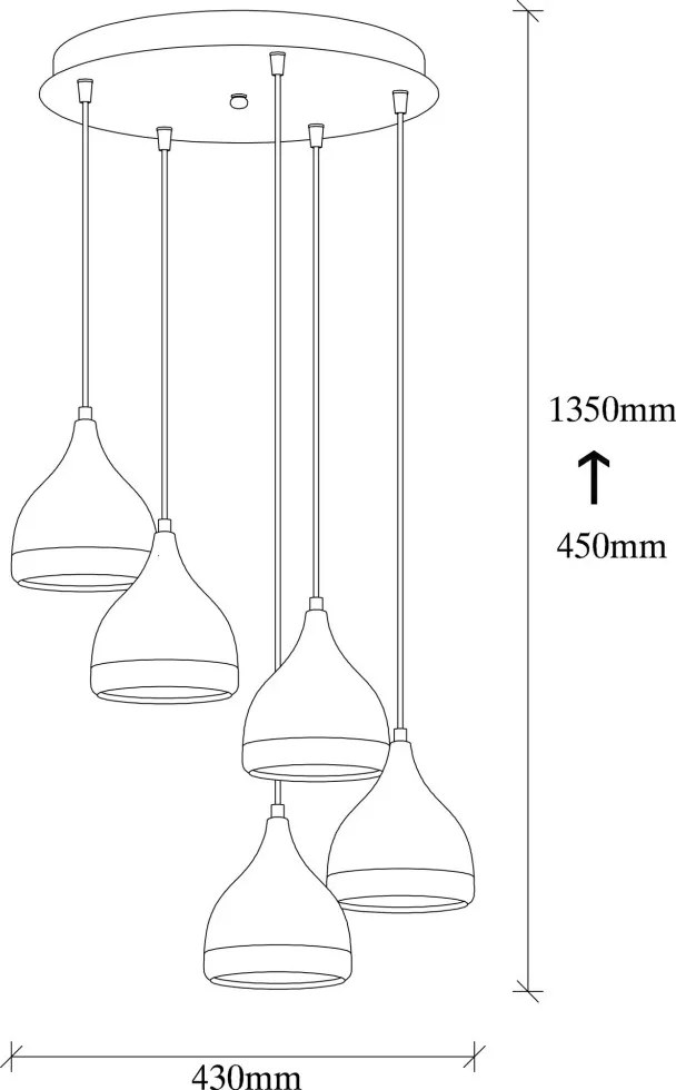 Yildo függőlámpa 5x, fekete-réz