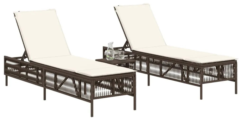 2 db barna polyrattan napozóágy párnával