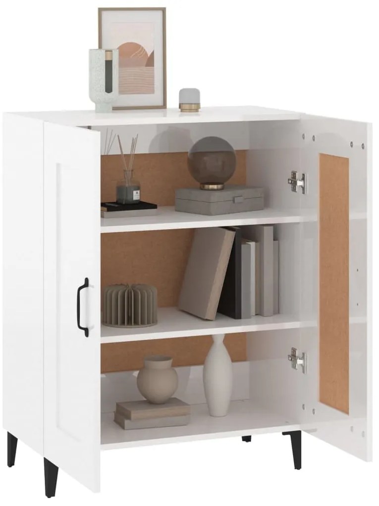 magasfényű fehér szerelt fa tálalószekrény 69,5 x 34 x 90 cm