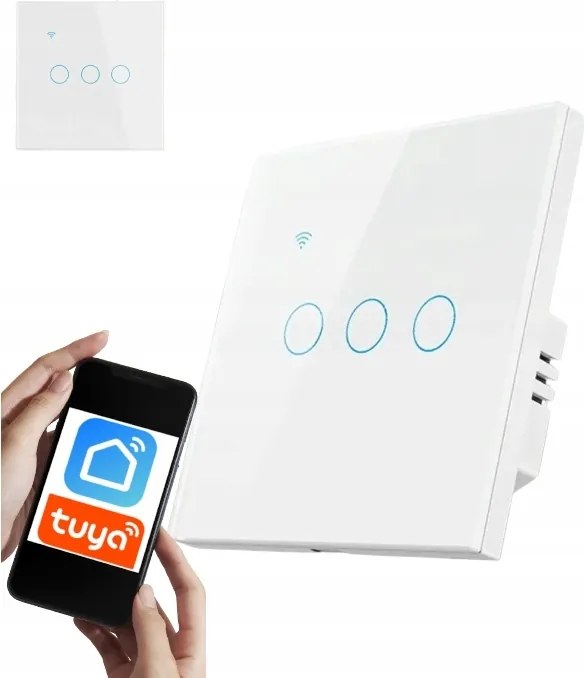 Kapcsoló Üveg Wifi Fénykapcsoló Fehér Tripla Tuya Smart FI60