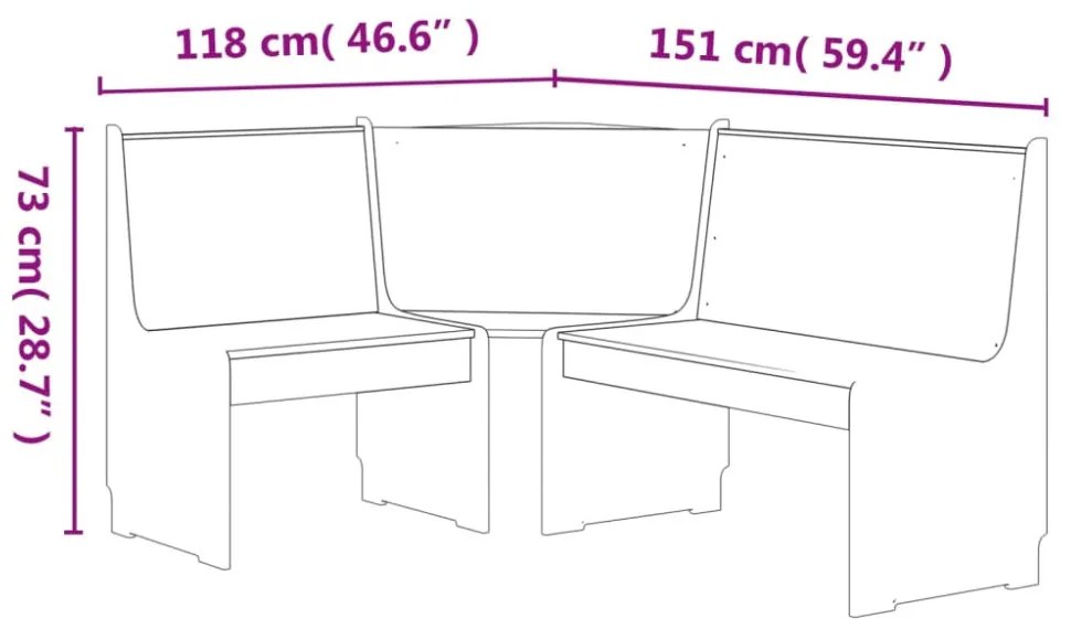 REINE fehér tömör fenyőfa sarokpad 151 cm