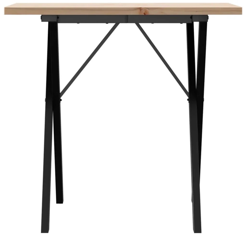 Tömör fenyőfa és acél étkezőasztal X-vázzal 80x50x75,5 cm