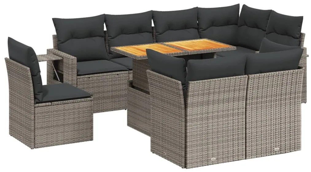 9 részes szürke polyrattan kerti ülőgarnitúra párnákkal