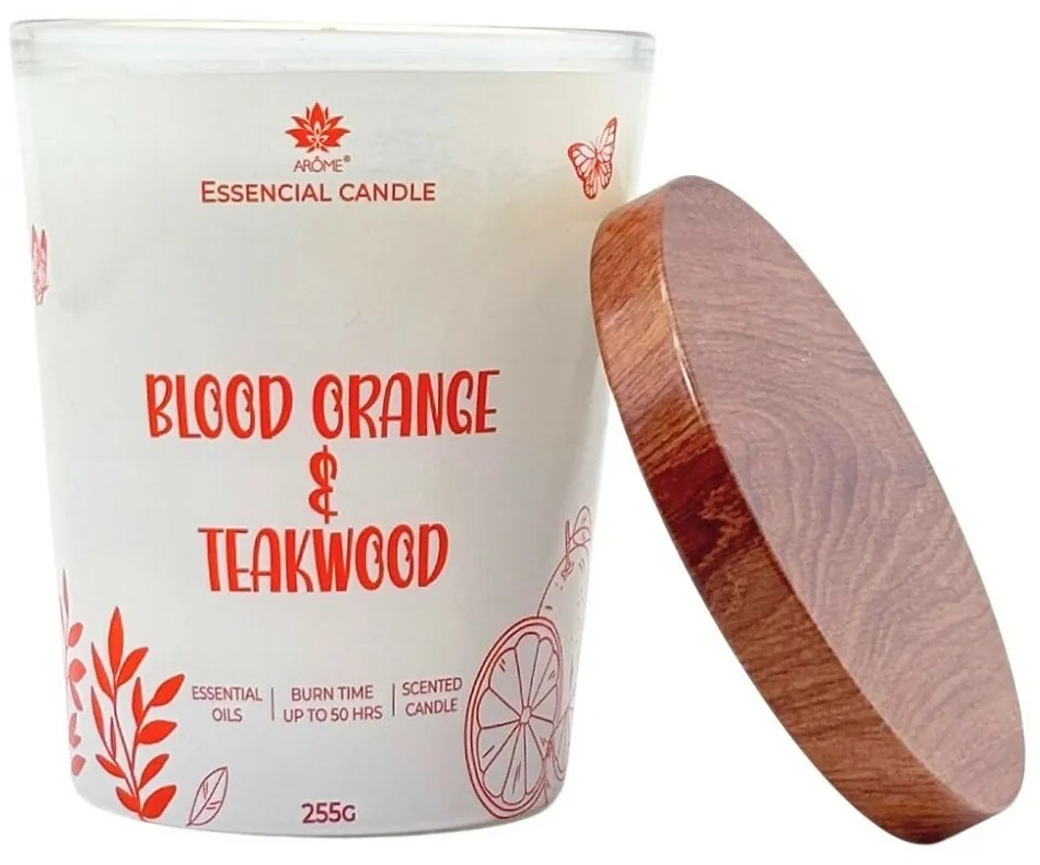 Arome Blood orange & Teakwood gyertya üvegben, fém fedéllel 255g