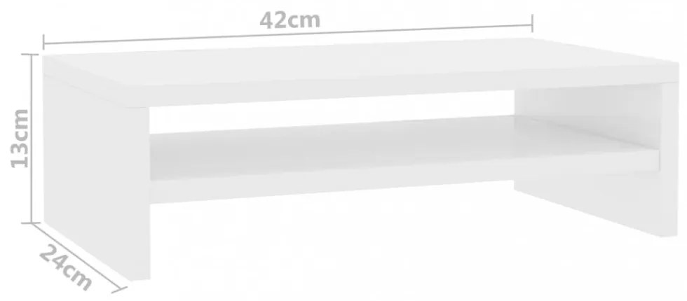 magasfényű fehér szerelt fa monitorállvány 42 x 24 x 13 cm