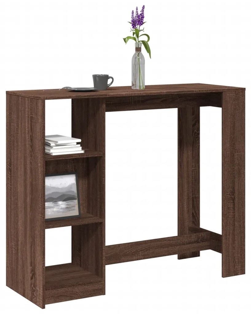 barna tölgy színű szerelt fa bárasztal polccal 124x46x103,5 cm