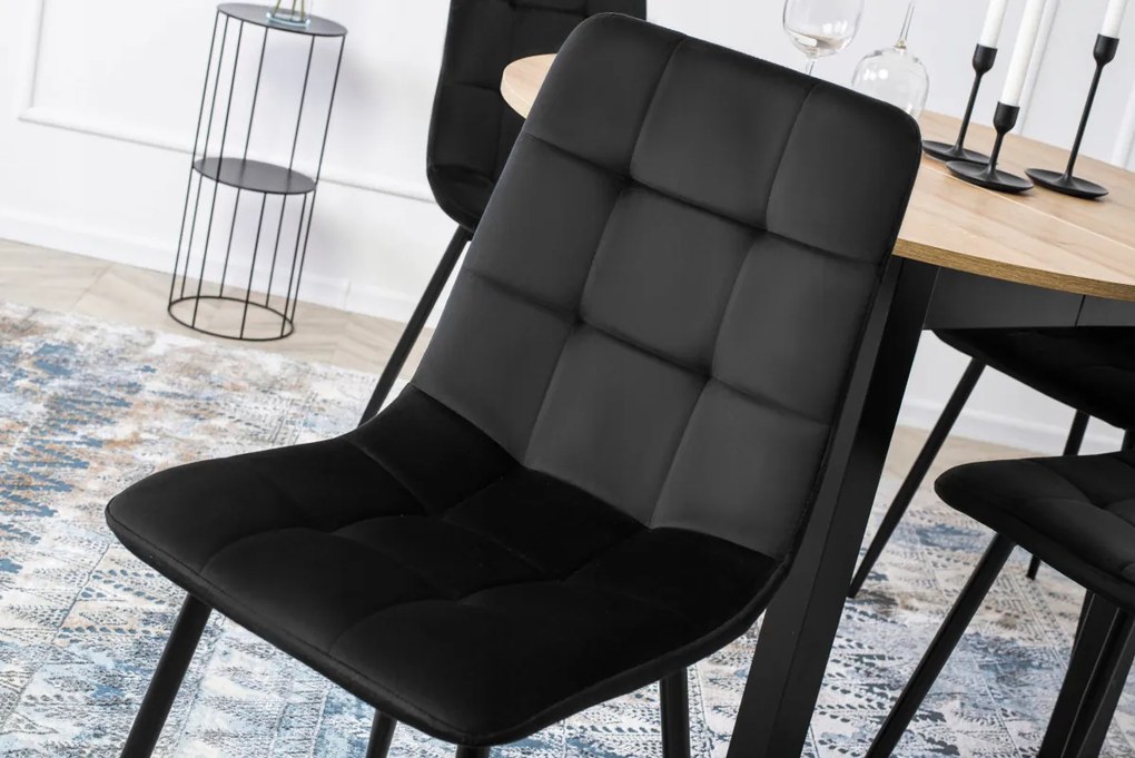 Étkezőgarnitúra 4 db. Fekete Bársony Peru székkel. Bővíthető asztal HARRY 102-142 cm