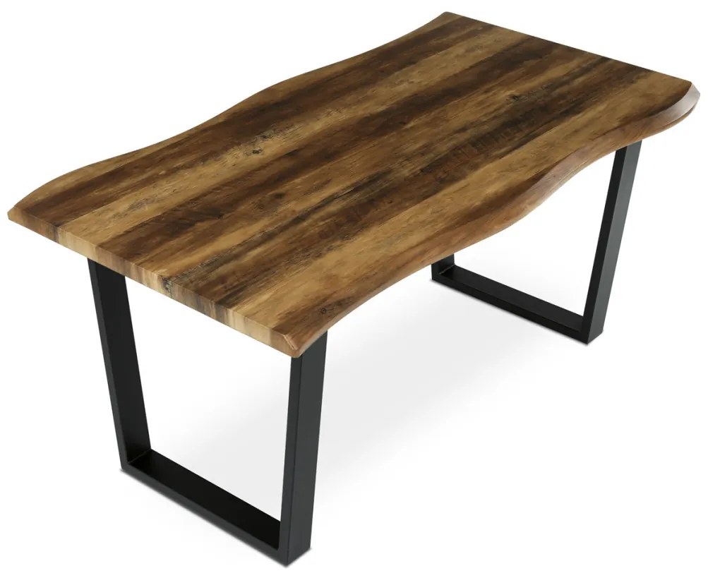 Masă de sufragerie, 160x90x75 cm, blat MDF, decor lemn vechi, picioare metalice in forma de U