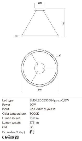 Redo 01-2677- LED Dimmelhető csillár zsinóron ICONIC LED/60W/230V átm. 78 cm fekete