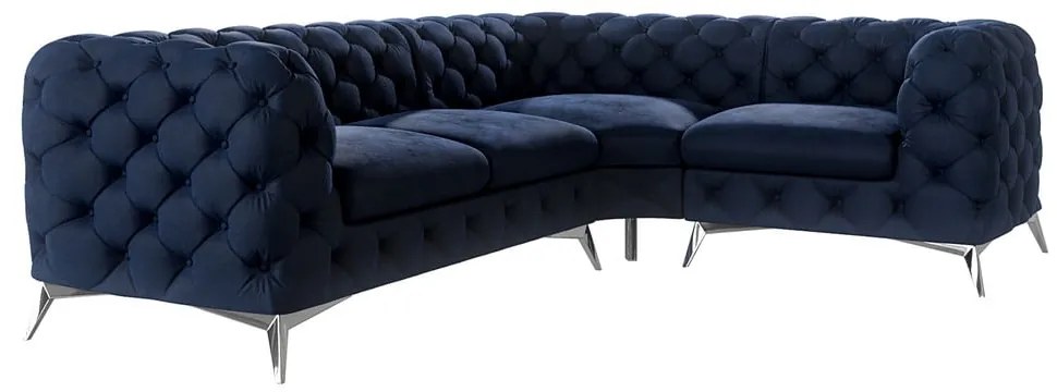 Sötétkék bársony sarokkanapé (jobb oldali-L alakú) Chelsea – Ropez