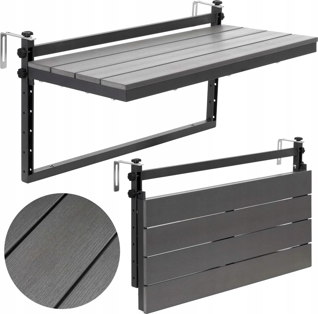 Erkélykorlát Asztal 80x40cm Állítható Kávézó Függesztett Erkély