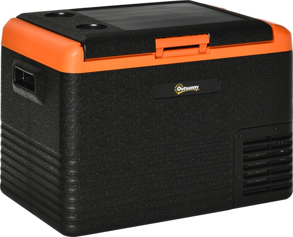 Outsunny Hordozható Elektromos 40L Autós Hűtőszekrény 12V/24V -20℃-ig Mini Hűtő Kompresszoros Érintő LED Kijelzővel Otthoni Kempingezéshez Utazáshoz A