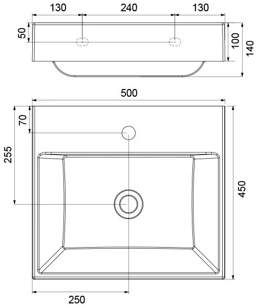 Ravak XJO01250000 - Falra szerelhető NATURAL mosdó 50x45 cm, öntött márvány/fehér