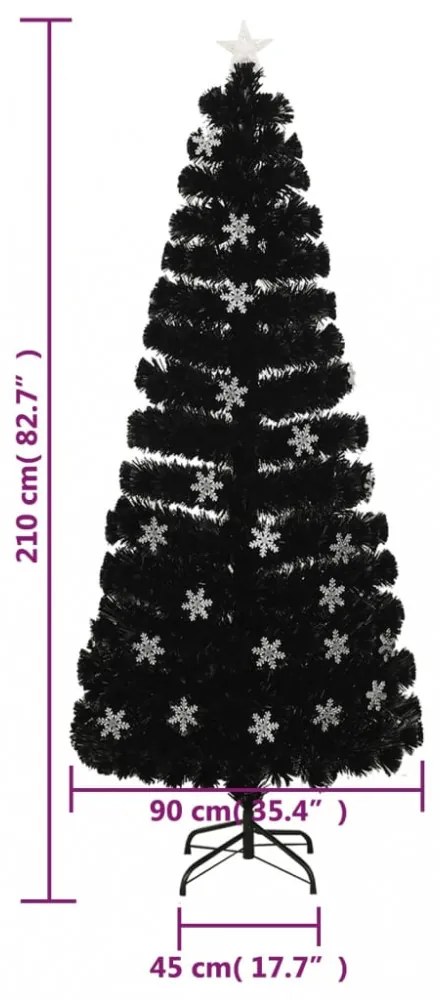 fekete száloptikás karácsonyfa LED-es hópelyhekkel 210 cm