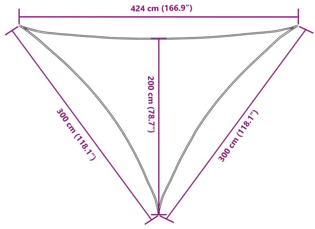 bézs háromszög alakú oxford-szövet napvitorla 3 x 3 x 4,24 m