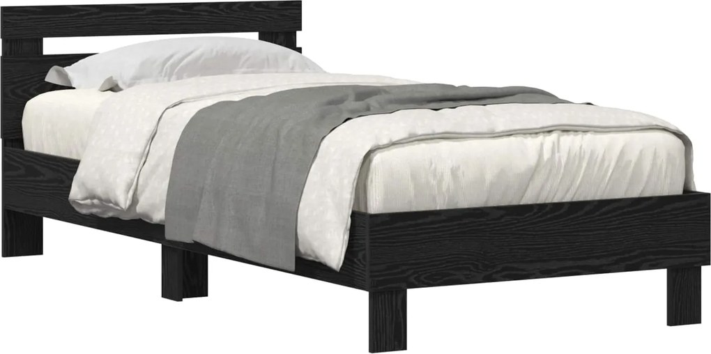 vidaXL Ágykeret leddel fejtámlával Fekete tölgy 90 x 190 cm Faanyag