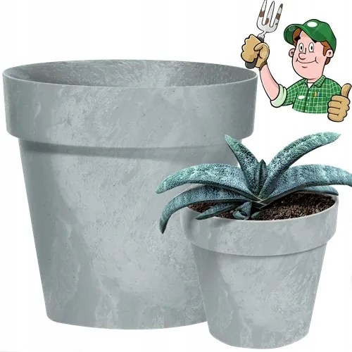 Műanyag kaspó 25CM Kerek Szürke Beton Efect Lengyel Termék