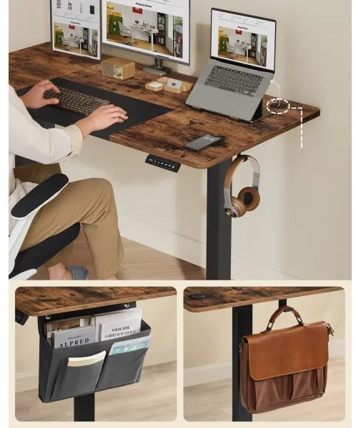 Állítható magasságú SOLEA-X íróasztal barna/fekete