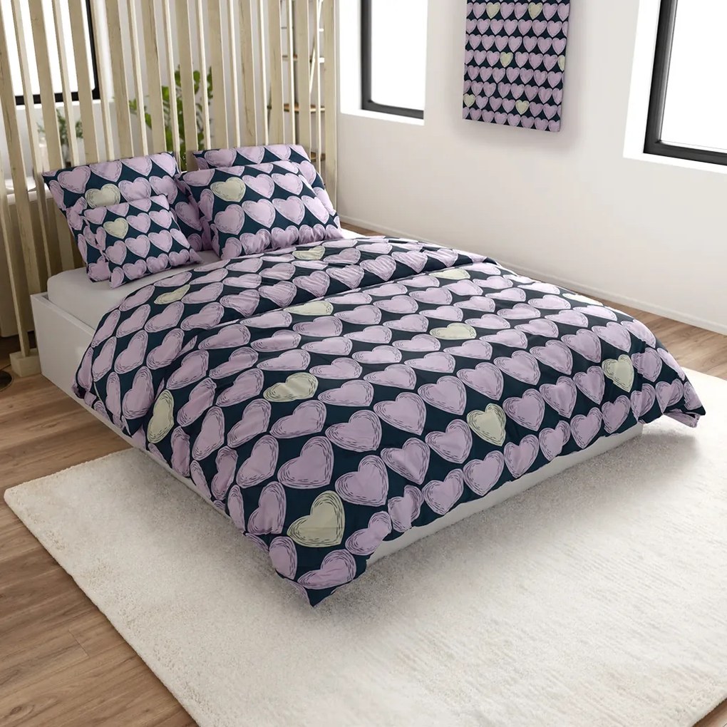 Mikroszálas ágyneműhuzat VIOLET HEARTS világos lila Ágyneműhuzat mérete: 2 db 70 x 80 cm | 160 x 200 cm
