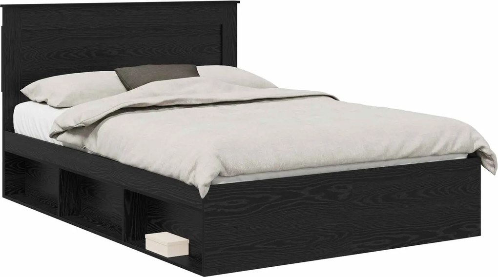 vidaXL Ágykeret fejtámlával fiókkal Fekete 150 x 200 cm Tömör fenyőfa