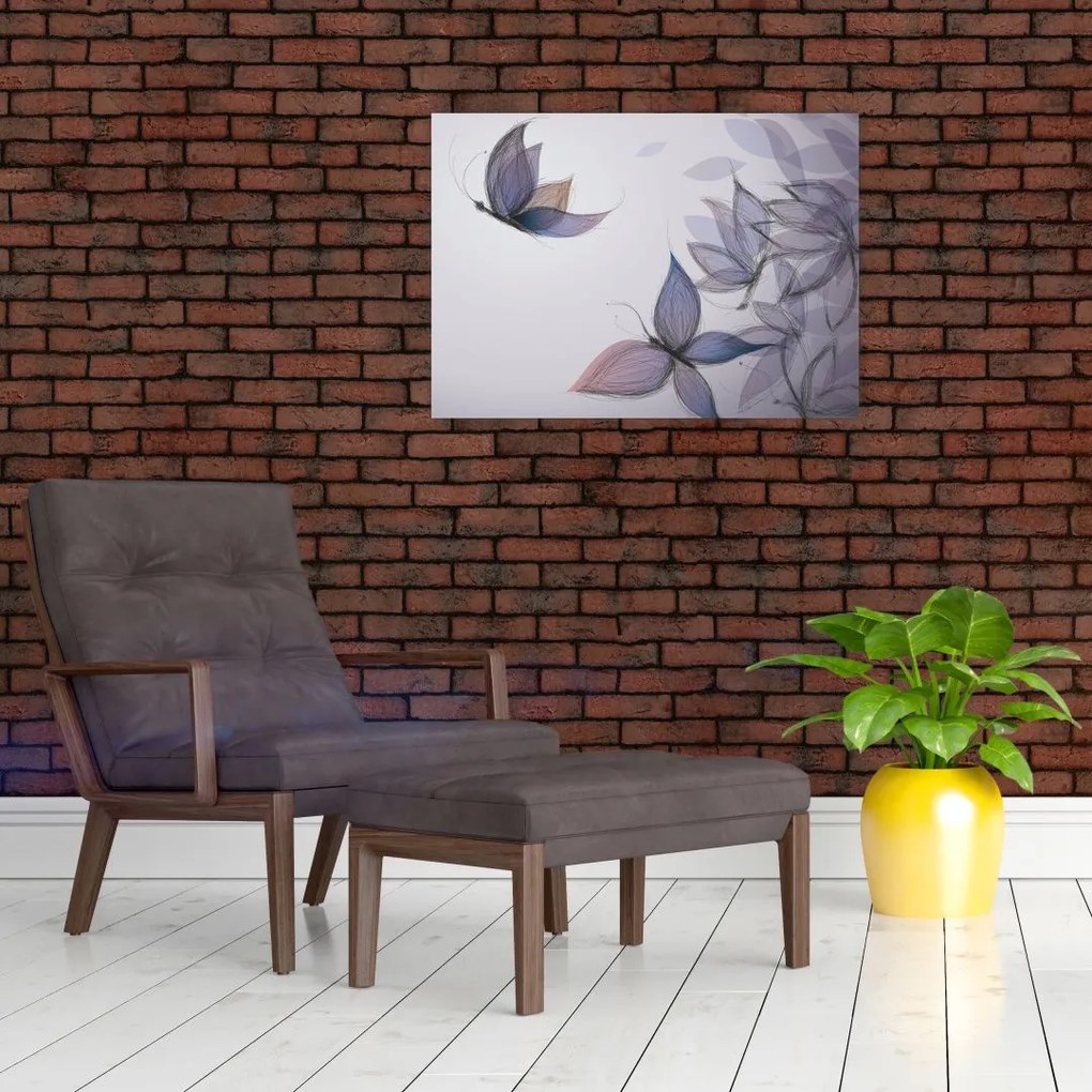Kép - karikatúra, pillangók (üvegen) (70x50 cm)