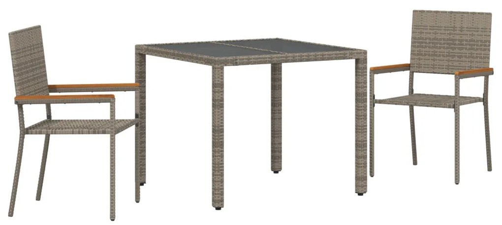 3 Részes Kerti Étkezőszett Szürke Poli Rattan, Összecsukható Kerti Székek Párnákkal 2 db Szürke Poli Rattan