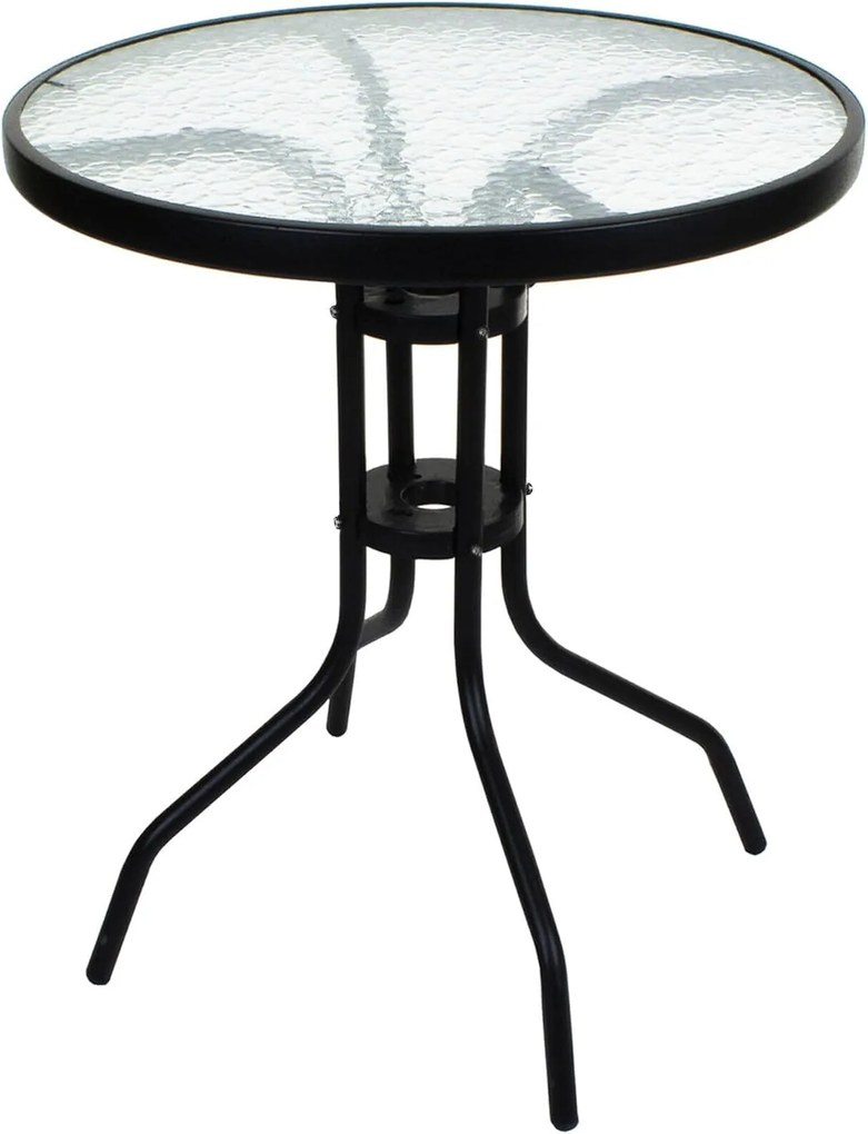 Kerek kerti asztal üveglappal ISLAND 60 cm, fekete