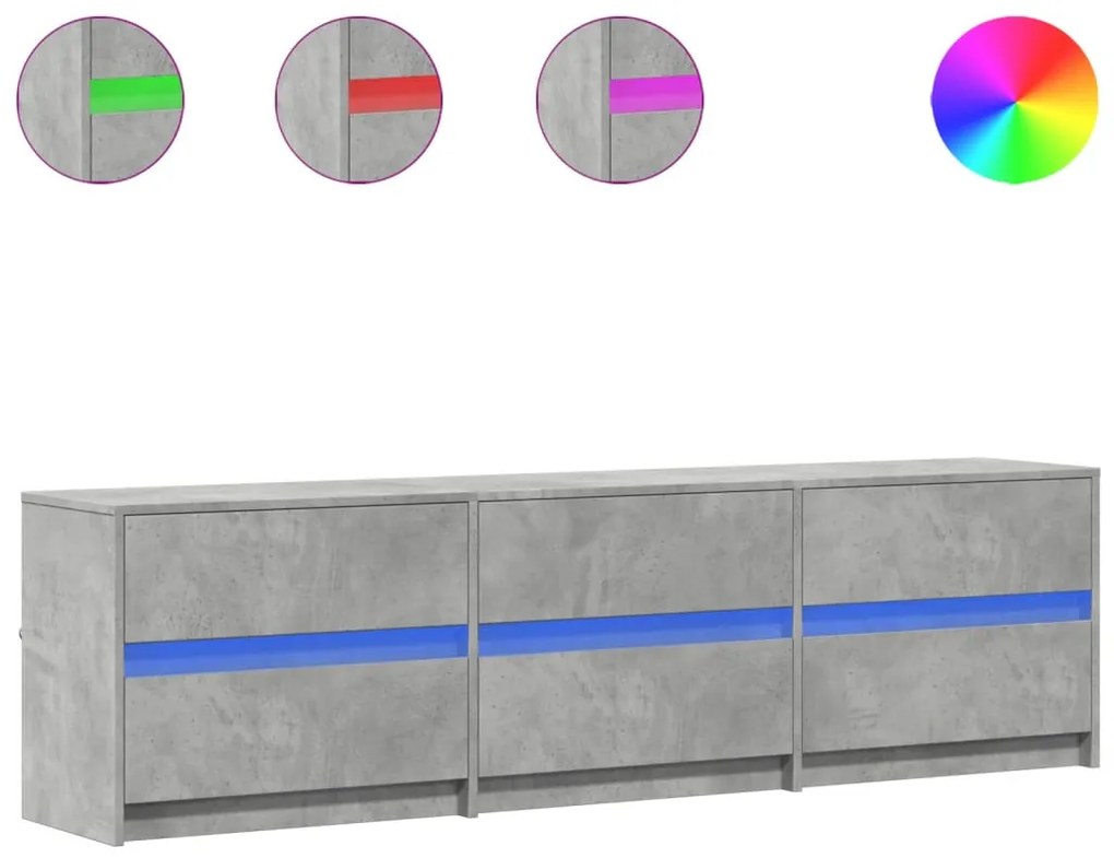betonszürke szerelt fa TV-szekrény LED-ekkel 180 x 34 x 50 cm