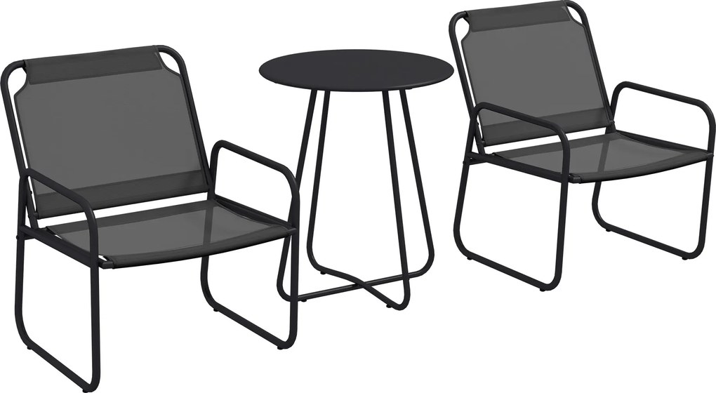 Outsunny 3 darabos Kerti Bútor Szett, Terasz Bútor, 2 Szék 1 Kerek Asztal, Acél és Lélegző Szövet, Szürke | Aosom