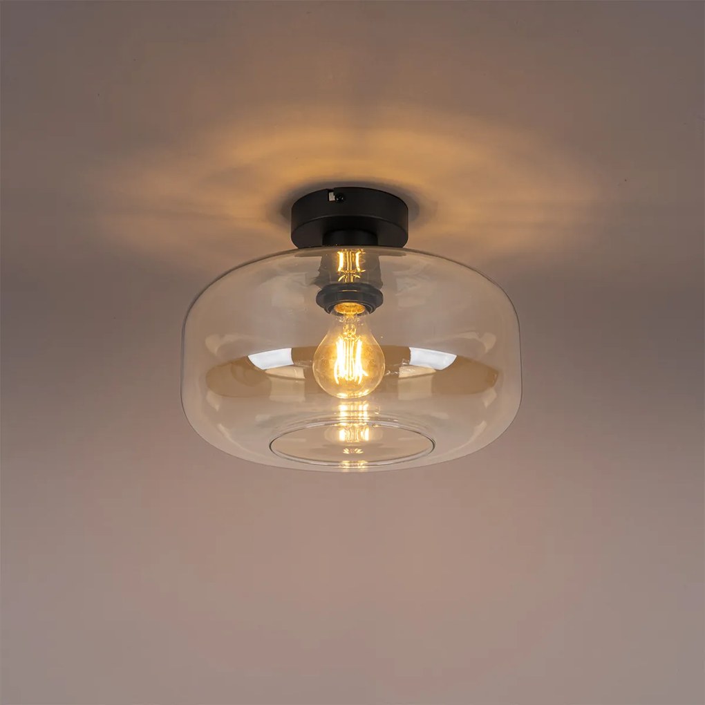 Art Deco mennyezeti lámpa fekete borostyánüveggel - Bizle