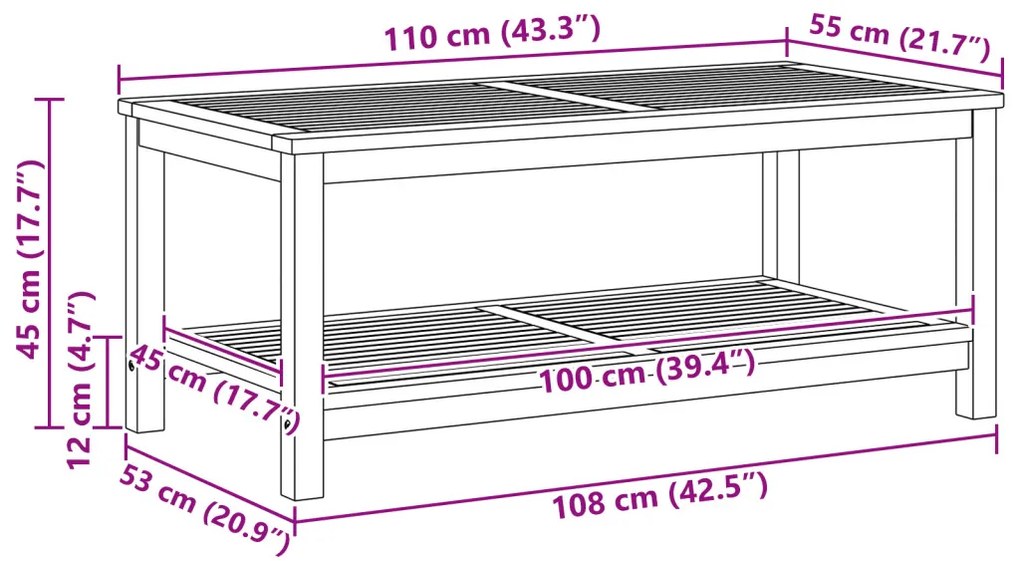 Dohányzóasztal 110x55x45 cm Tömör akácfából