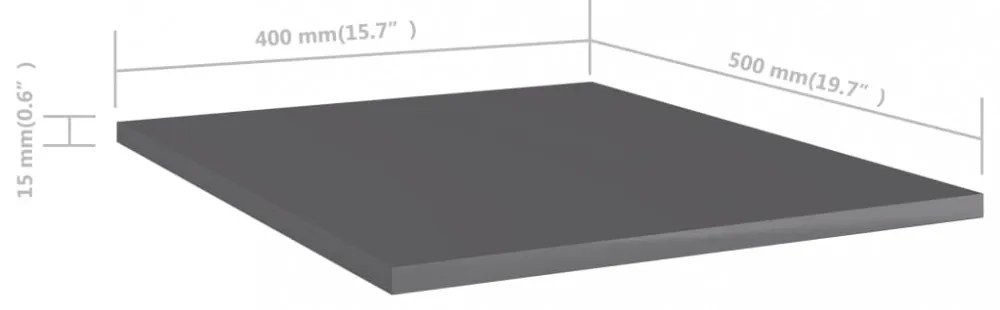 8 db magasfényű szürke szerelt fa könyvespolc 40 x 50 x 1,5 cm