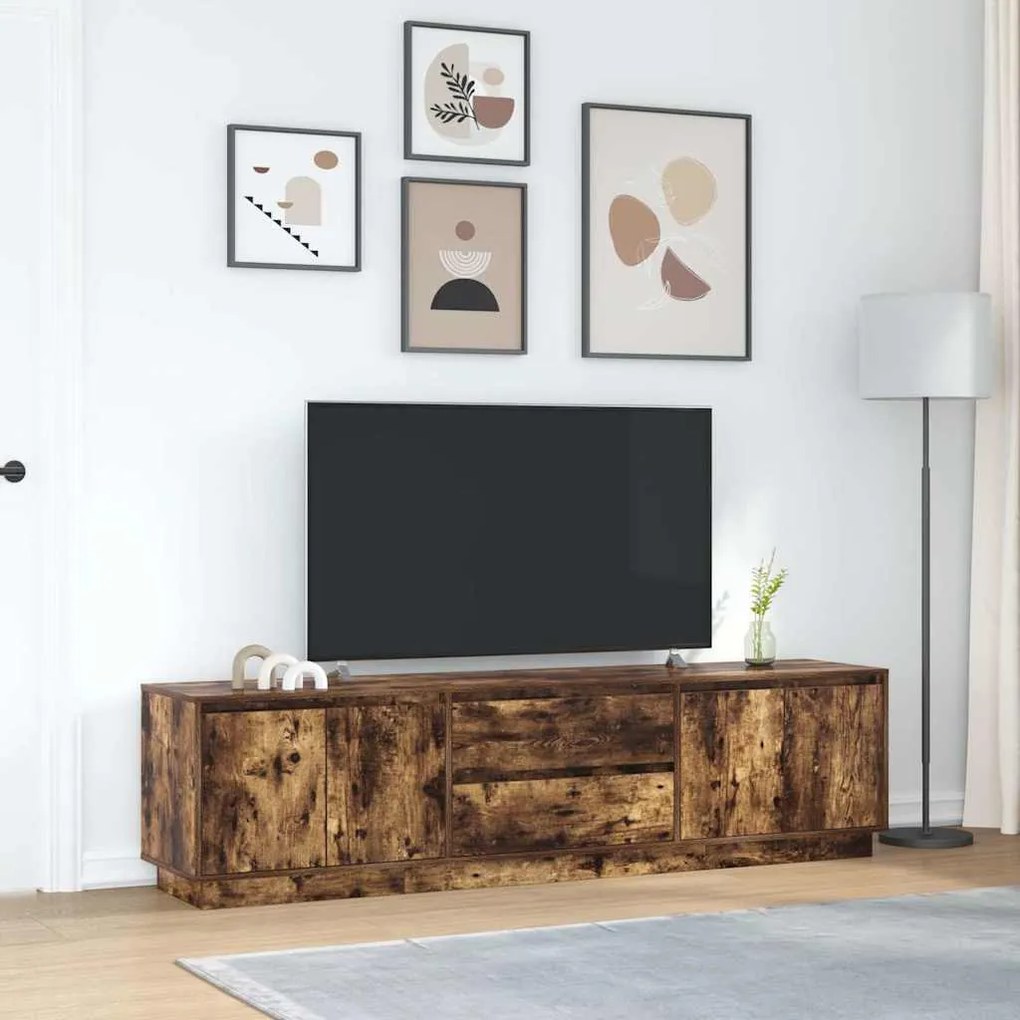 füstös tölgyszínű TV-szekrény LED-világítással 193,5x41x50 cm