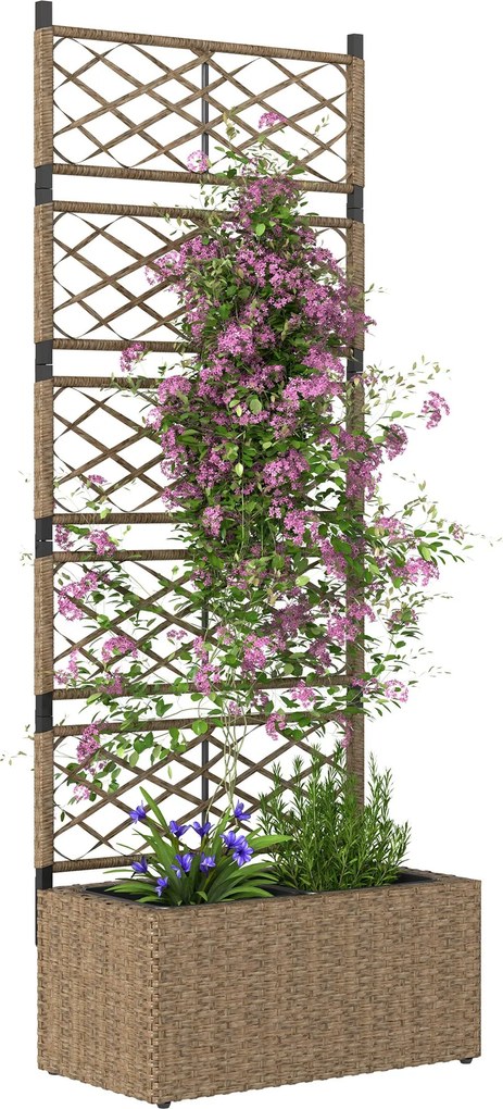 Outsunny Nagy Kültéri Rattan Virágtartó Trellisszel - 2 Leszedhető Virágtartó Mászó Növényekhez - 57x30x150 cm Természetes | Aosom