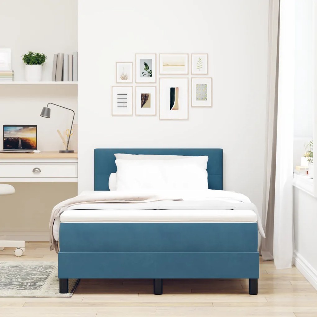 Boxspring Ágy Matraccal Sötétkék Kicsi Kétszemélyes Velúr