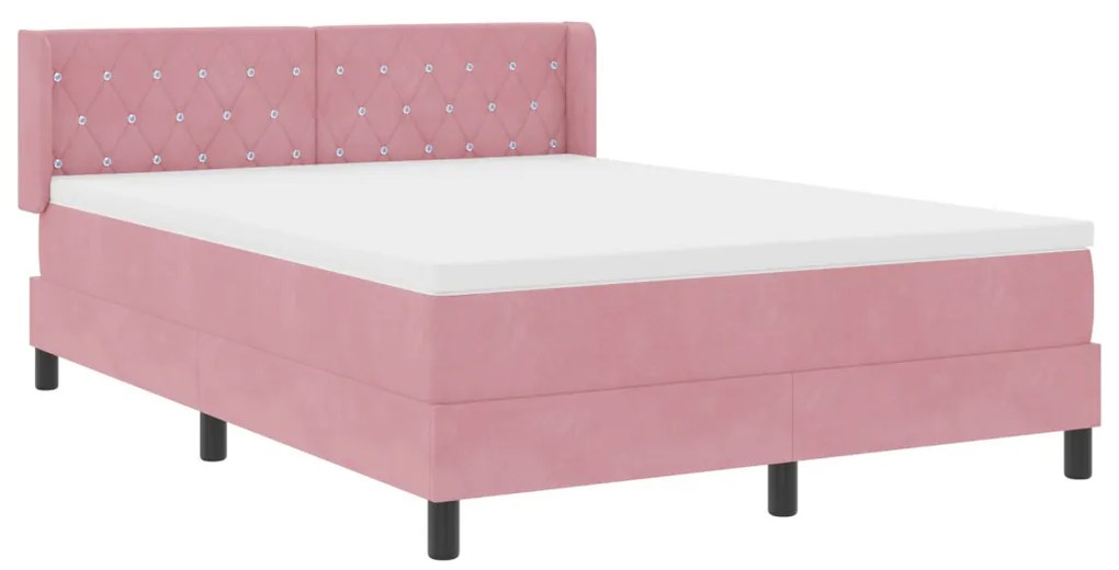 Rózsaszín Boxspring Ágy Matraccal 160x200 cm Bársony
