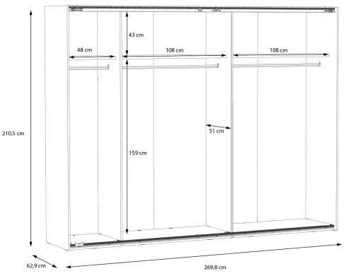 Tükrös gardróbszekrény OREN 270x210 cm artisan tölgy
