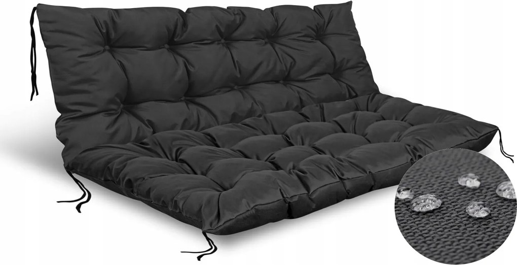 2 Kerti Párna 120x80x40cm Pad Raklap Hinta Vízálló Fekete