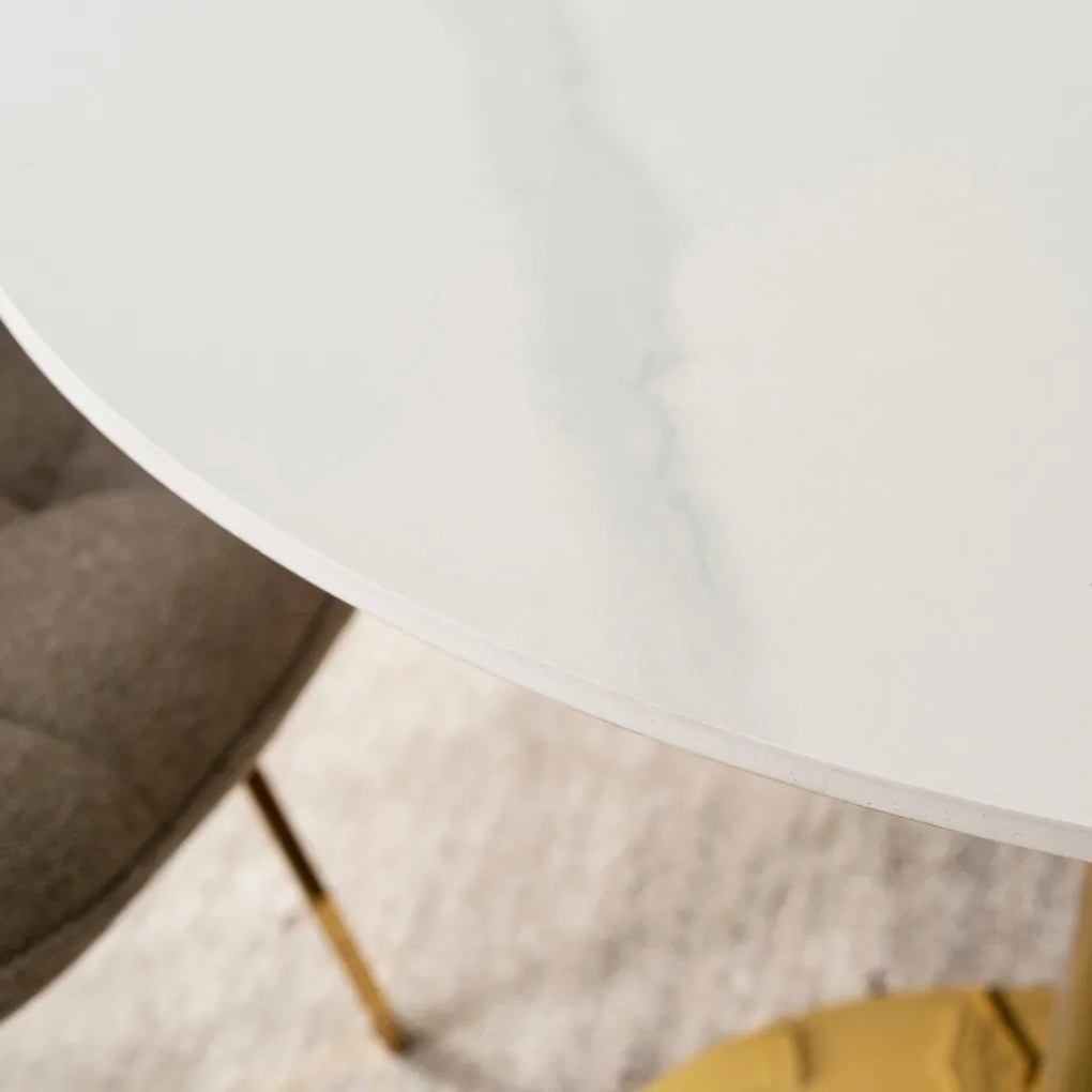 SANDER 90 cm-es étkezőasztal fehér/arany színben