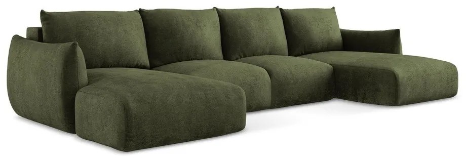 Zöld zsenília kinyitható sarokkanapé (U alakú) Leila – Makamii